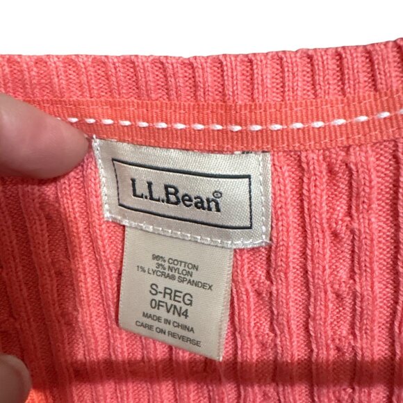 L.L.Bean Womens Coral Sleeveless Cable Knit V-Neck Sweater Vest S-Reg New - Picture 2 of 4